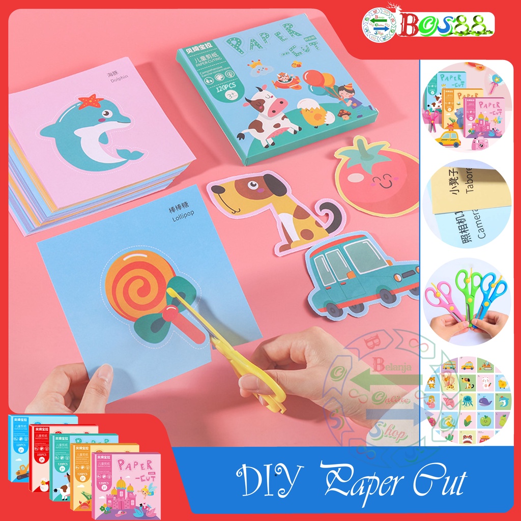 Paper Cut 120 Lembar / Mainan Menggunting Montessori Anak / Education Toy Children Cutting Paper