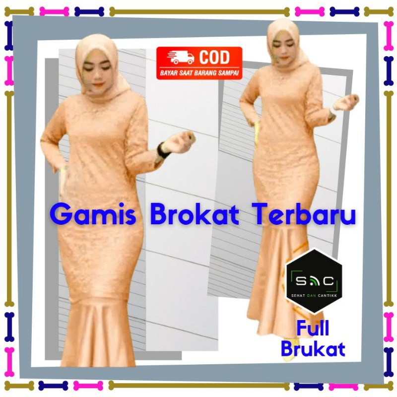 Gamis Dress Brukat Berukat Brokat Duyung Mermaid Pesta Mewah Terbaru Terlaris Bahan Brukat Satin