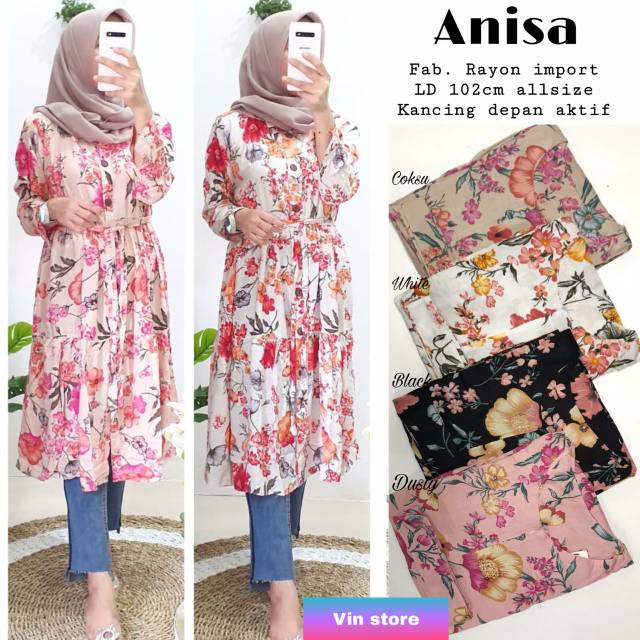 Anisa Tunik bahan rayon kancing depan hidup