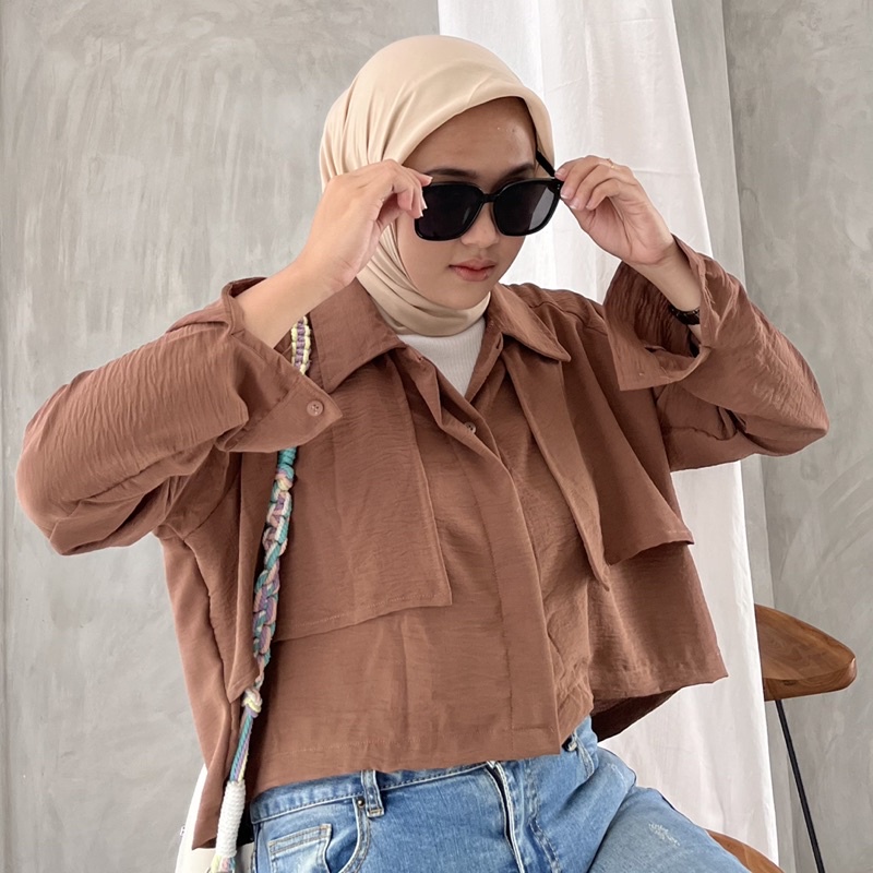 BEFAST - ZRX OOTD Kemeja ELMA / Anne Crop Shirt / Kemeja Crop Wanita Terbaru / Hem Polos Formal / Pakaian Casual Wanita / OOTD Remaja Wanita Ala Korean Style / Kemeja Kerja Trendy / Terlaris / Hem Bisa Di Jadikan Outer