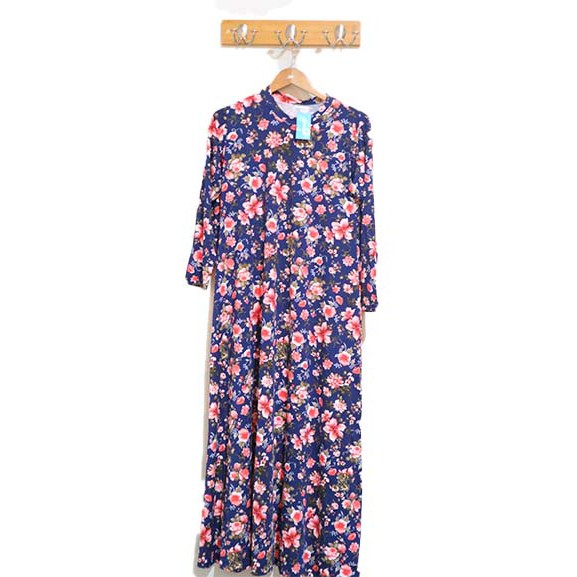 Gamis Vamosh ORIGINAL  ALL SIZE GPT Tania-Biru Motif Bunga