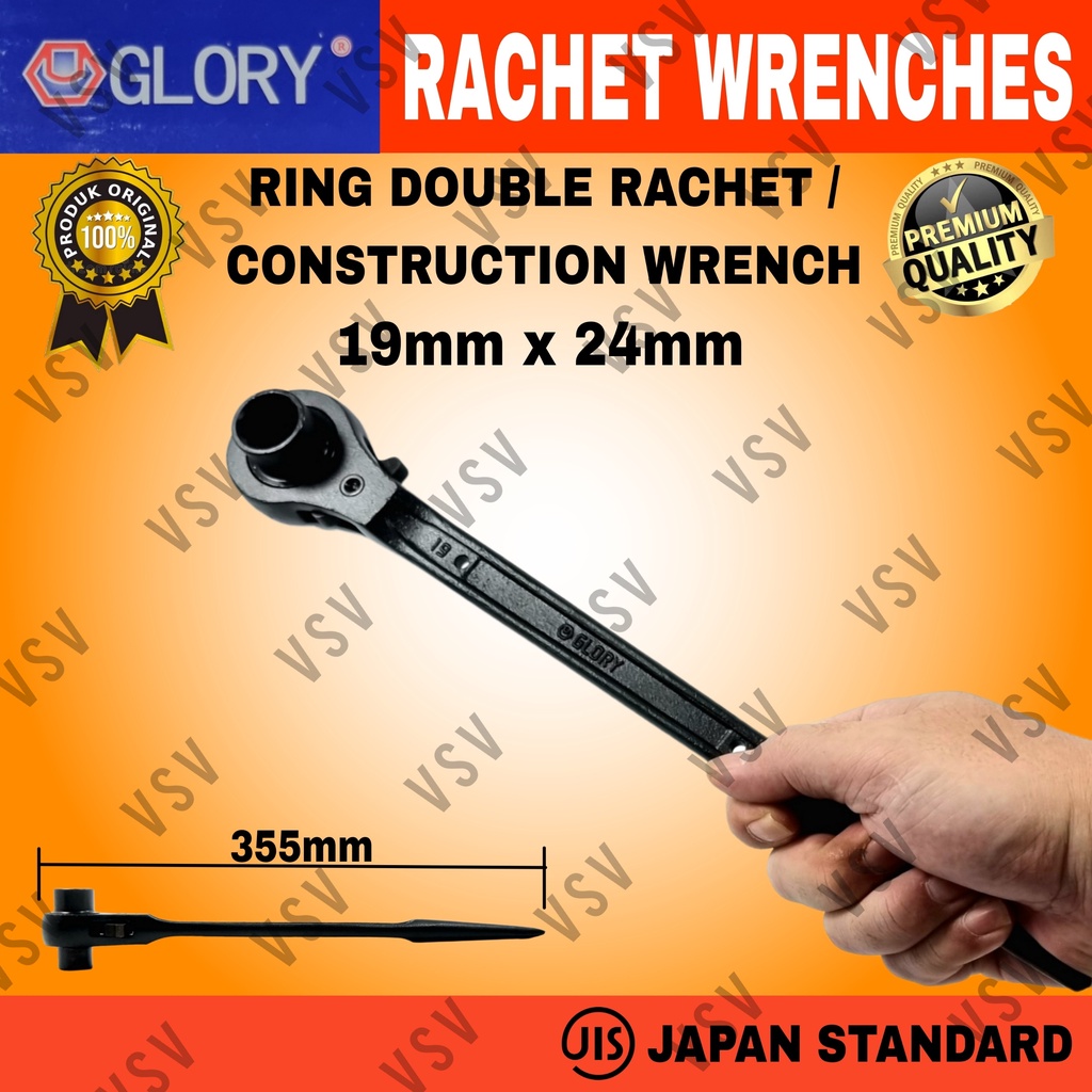 Kunci Ring Double Rachet 19x24mm Kunci Skafolding Construction Wrench Sok Rachet