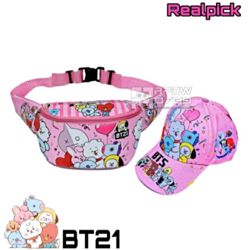 [REALPICT] waistbag anak Pony,LOL 2IN1 lebih hemat tas slempang topi print/topi led1(nyala)