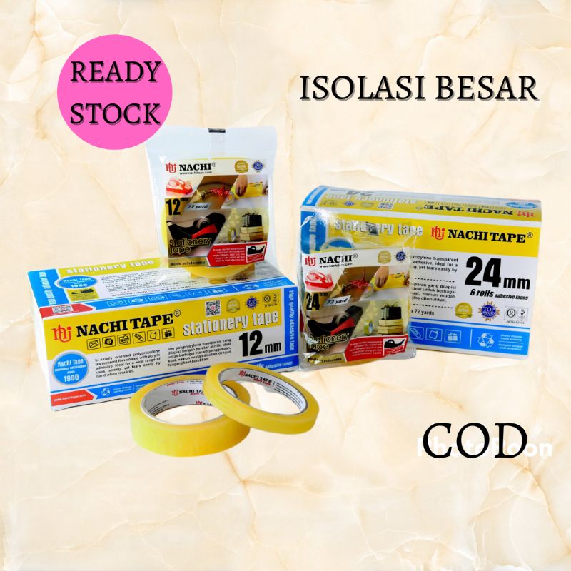 

Isolasi Selotip Sedang Lakban Murah 12 mm 24 mm Nachi Tape Isolasi Bening 1 Inch Selotip Bening 0,5 Inch