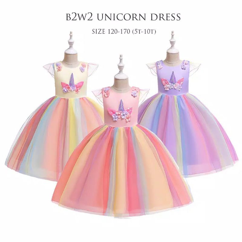 DRESS TUTU PELANGI ANAK PEREMPUAN / DRESS ANAK UNICORN / BAJU UNICORN / BAJU ANAK PEREMPUAN UNICORN