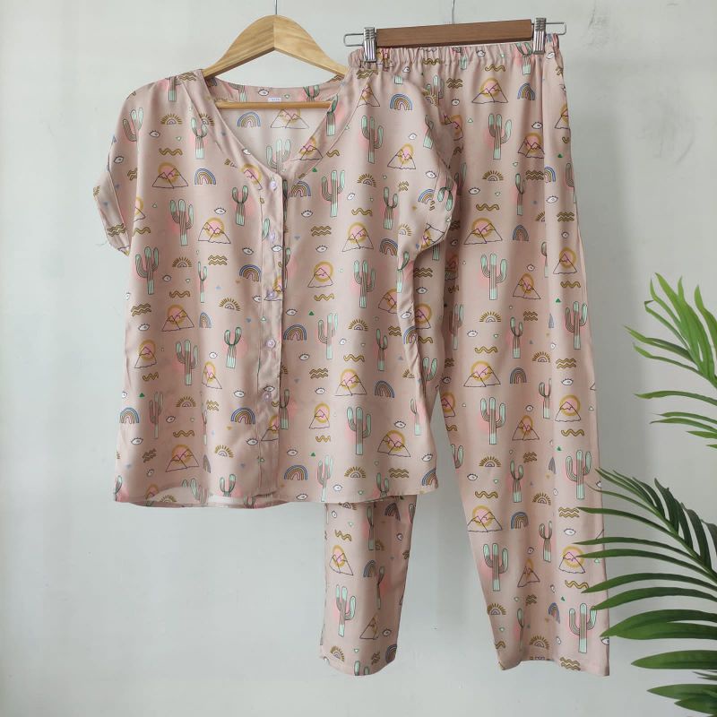 PIYAMA KANCING BUSUI | PIYAMA RAYON  V-NECK | PIYAMA BUSUI | BAJU TIDUR MURAH-KCPD RR