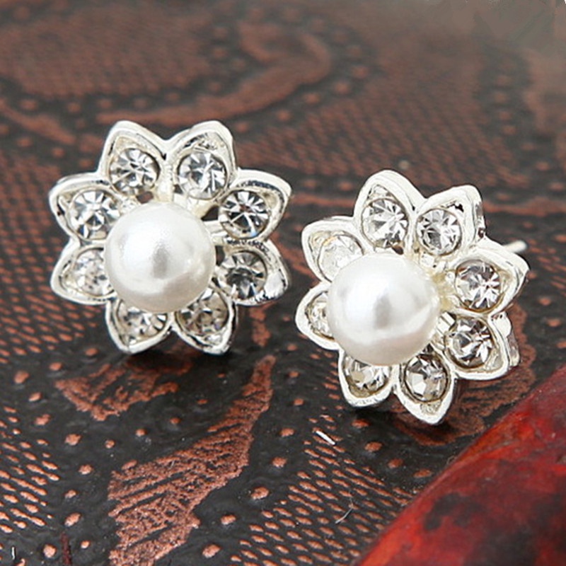 Korea Fashion Heart Star Pearl Berlian Imitasi Stud Earrings untuk Wanita Pesona Perhiasan