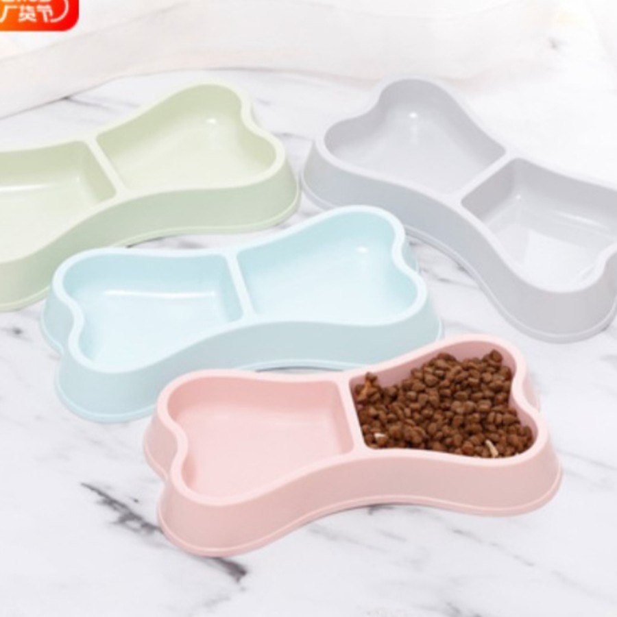 Tempat Makan Minum Double Bentuk Tulang Kucing Anjing Pet Bowl Bone