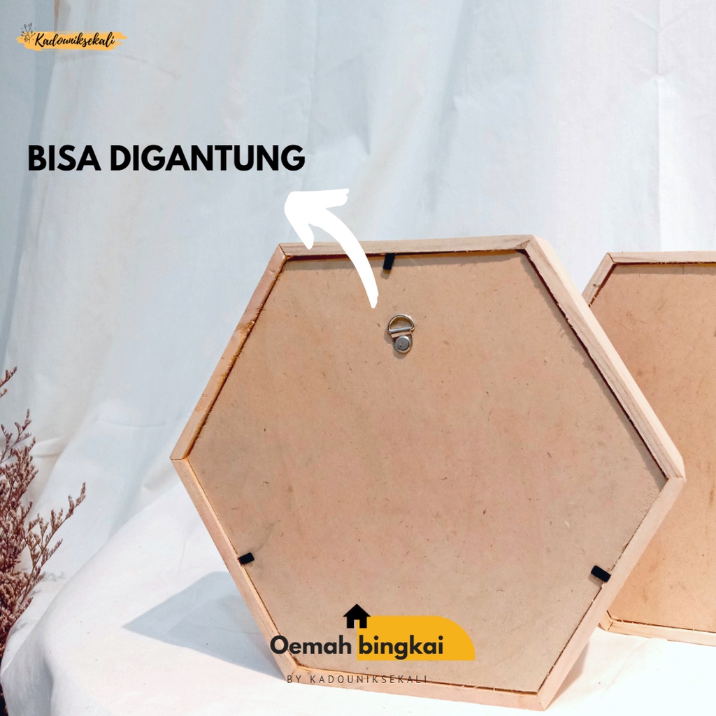 FRAME/PIGURA KAYU/WOODEN FRAME 3D SEGI ENAM/HEXAGONAL COCOK UNTUK PAJANGAN HADIAH ULTAH PERNIKAHAN