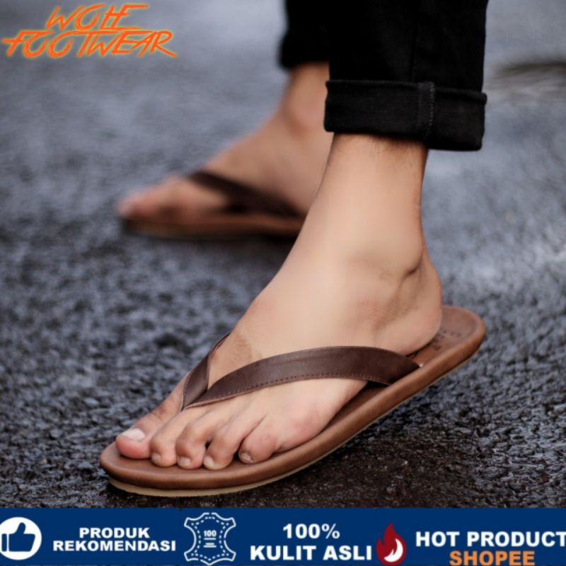 WALLET BROWN Sandal pria kulit asli cevany original handmade sandal jepit kulit pria bisa COD