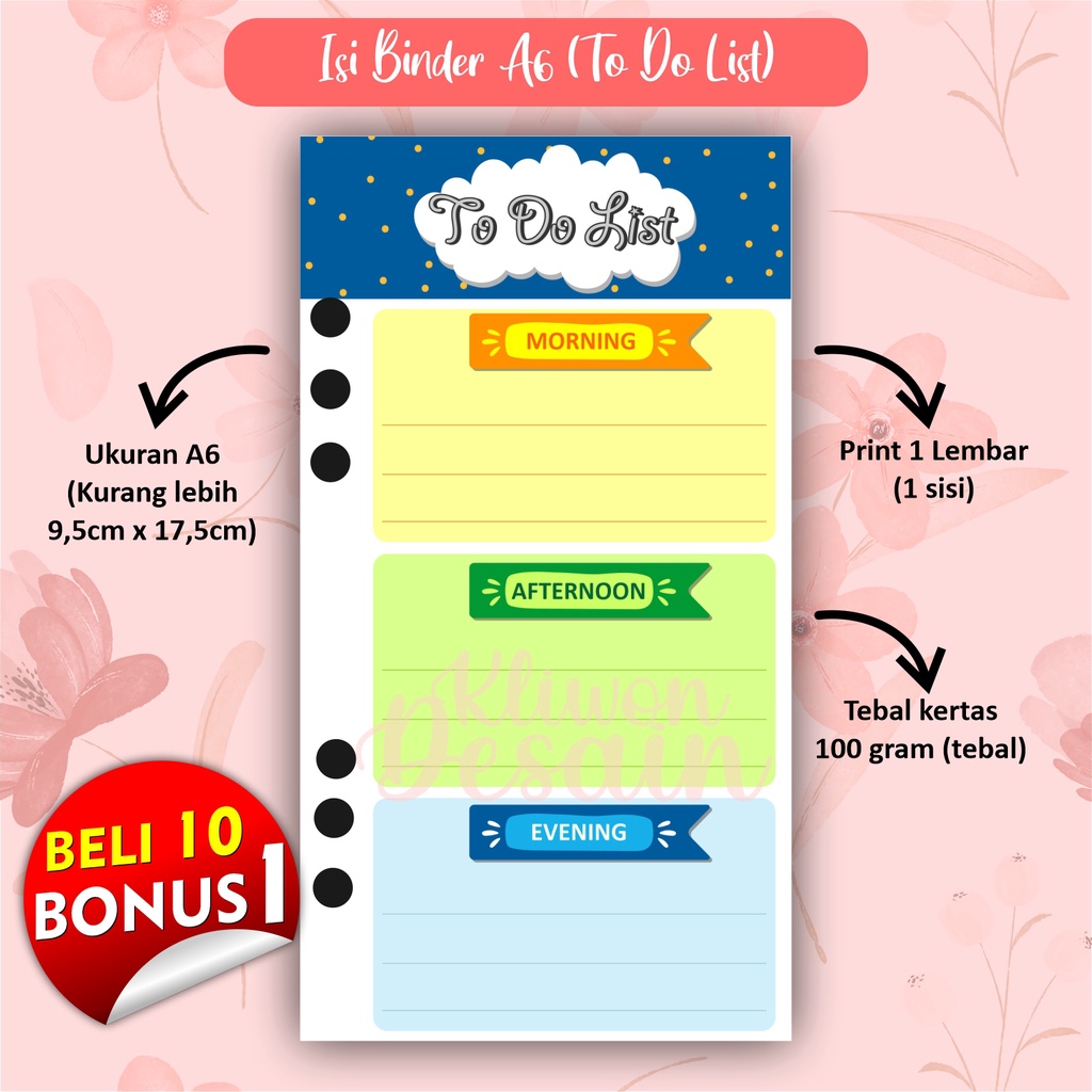 

isi kertas binder a6 ring 6 to do list termurah