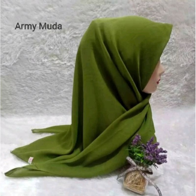 QBZ / SEGI 4 PARIS PREMIUM SERI WARNA 3 / JILBAB SEGIEMPAT PARIS NECI /SEGI EMPAT REDROS/VARISA/AZARA / CIPUT RAJUT DUA WARNA-Army muda