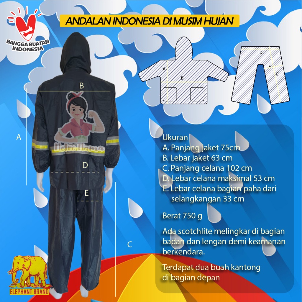 Jas Hujan Setelan Jaket Celana REFLEKTA GAJAH ASLI Mantel Original