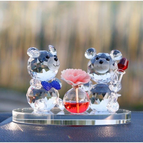 Pajangan Tempat Parfum Mobil COUPLE TEDDY BEAR CRYSTAL