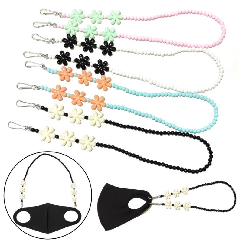 Kalung Gantungan Masker Strap Mask Flower Pastel Beads Hanging Pengait