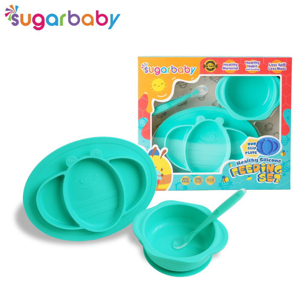 Sugarbaby Healthy Silicone Feeding Set Isi 3 Pcs / Tempat Makan Bayi Set