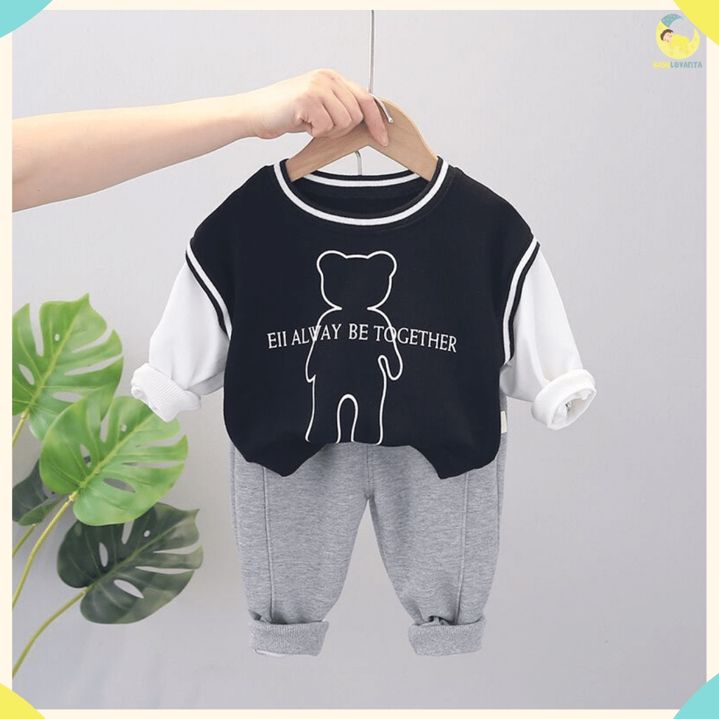 BABYLOVANTA- Setelan baju baby lengan panjang 0-5 Tahun/ Baju baby impor premium motif LINEBEAR