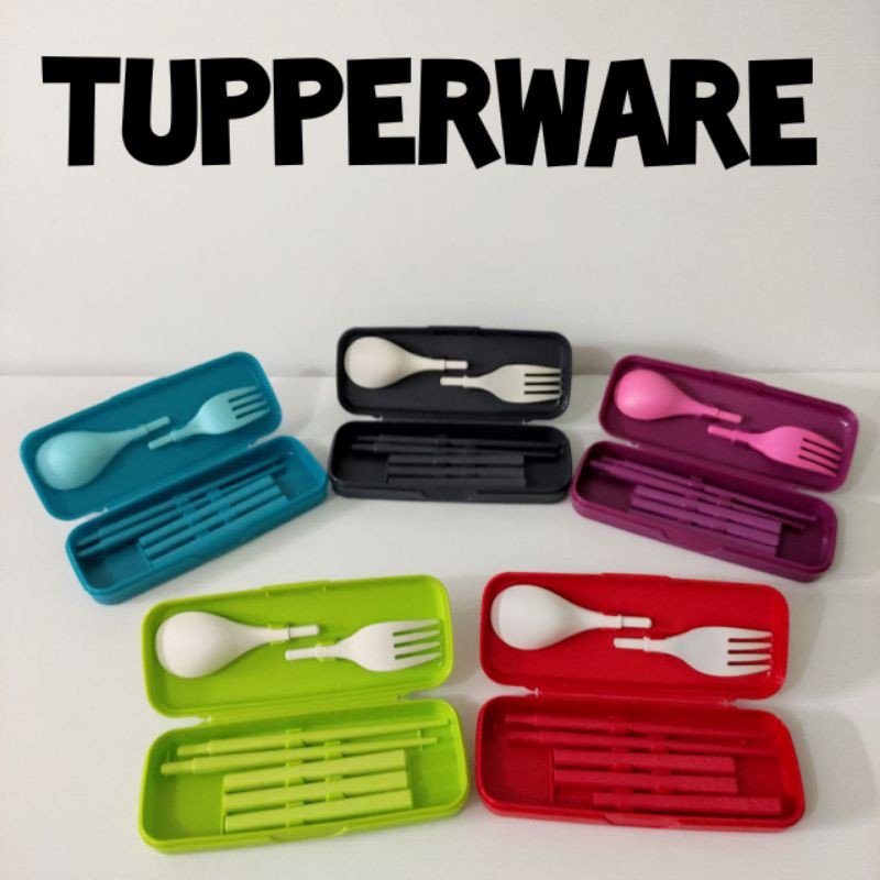 Tupperware Cutlery Set Lengkap Case Sendok Garpu Sumpit Chopstick Promo Murah Shopee Indonesia