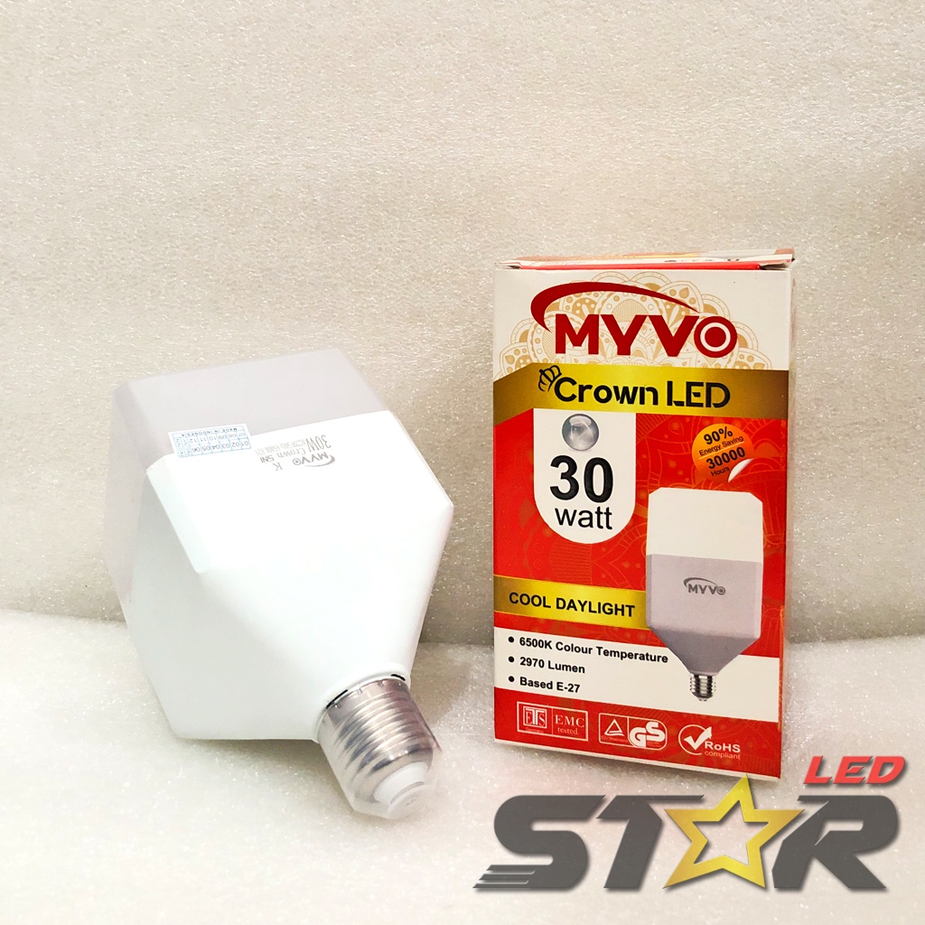 MYVO Crown LED 30 WATT 40 WATT Lampu Bohlam Kotak Murah Hemat Energi Irit Listrik Super Terang 30 40 WATT StarLED