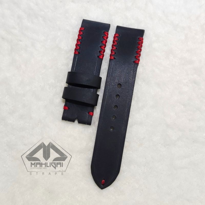 Strap jam tangan kulit hitam / tali jam kulit hitam