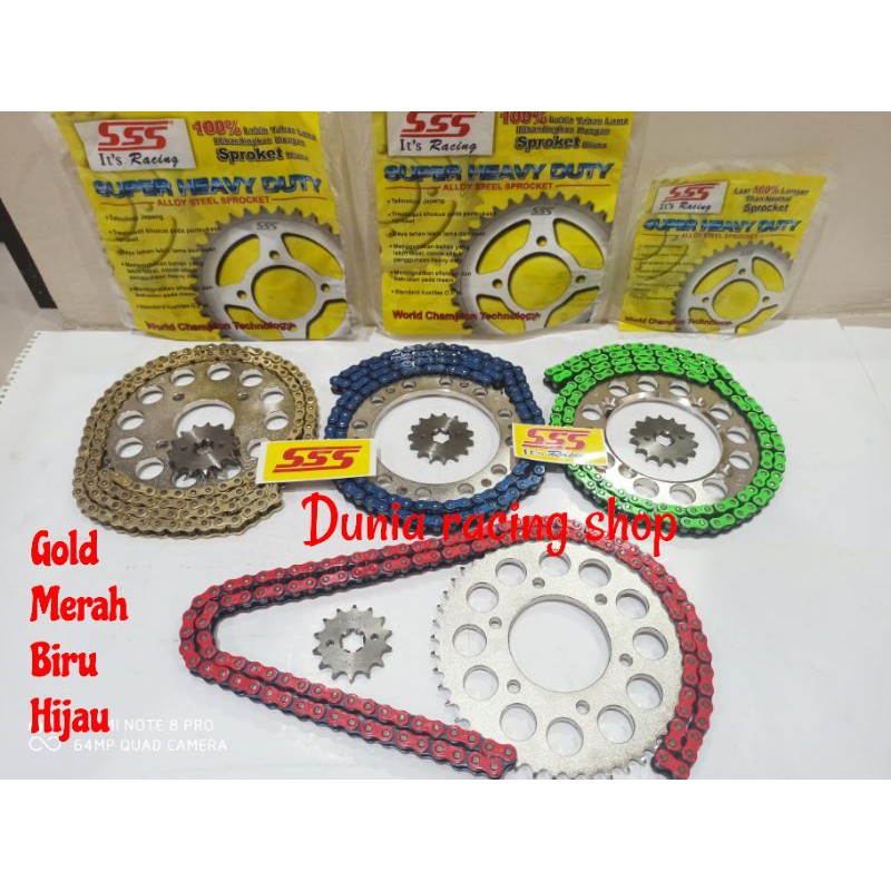 Gear set sss Gir set sss 428 Satria Fu karbu Satria injeksi GSX 150 Satria 2T Satria Hiu RU  Rante tebal 428H