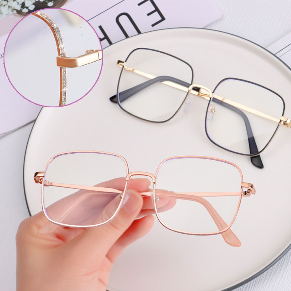 TOP Unisex Vintage Square Glasses Anti-fatigue Diamond Studded Eyewear Oversized Eyeglasses Vision Care Women Fashion Anti-blue Radiation Protection Computer Goggles/Multicolor