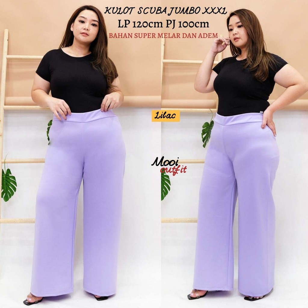 Mooi Outfit - Celana Kulot Scuba Premium Tebal Jumbo Wanita Highwaist Kekinian Terbaru Termurah