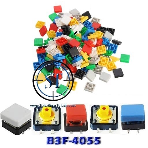 BA-22-B3F-4055 Square Tact Switch 12x12x7.3 +Tutup Keycap Kotak Warna On Off Sakalr Tombole Tekan Momentary