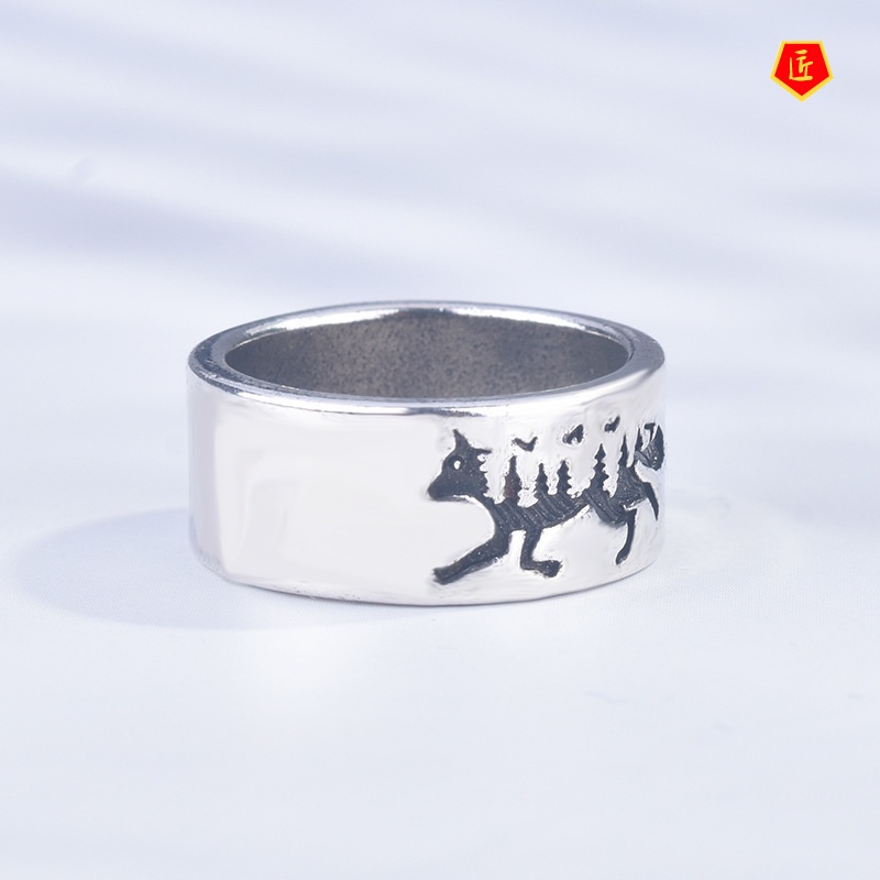 [Ready Stock]925 Silver Retro Simple Carved Forest Fox Ring