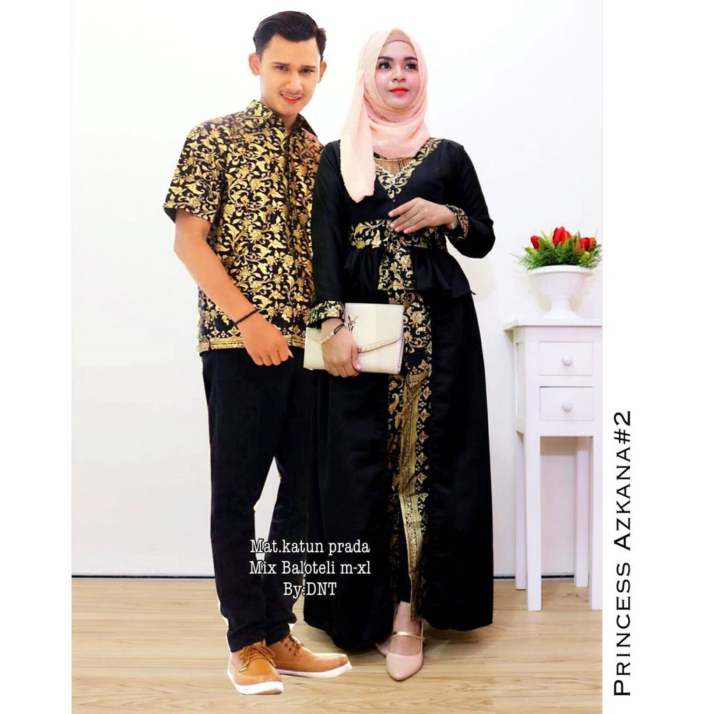 Sarimbit Batik Elegant Couple Princes Askana - Warna Merah, Tosca, Late, Hitam, Kuning - M L XL