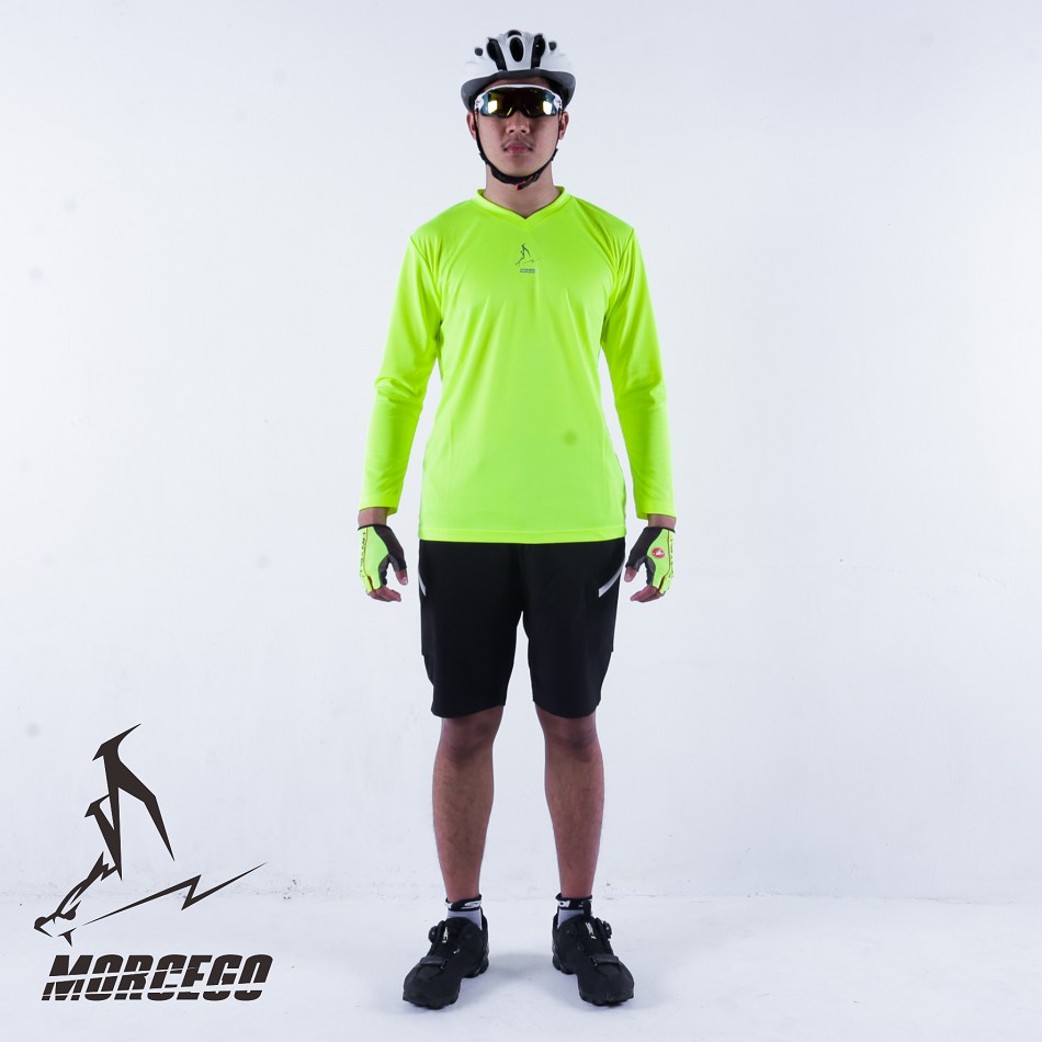 Kaos Jersey Olahraga Training Sepeda Jogging Lengan Pendek Panjang Hijau Stabilo