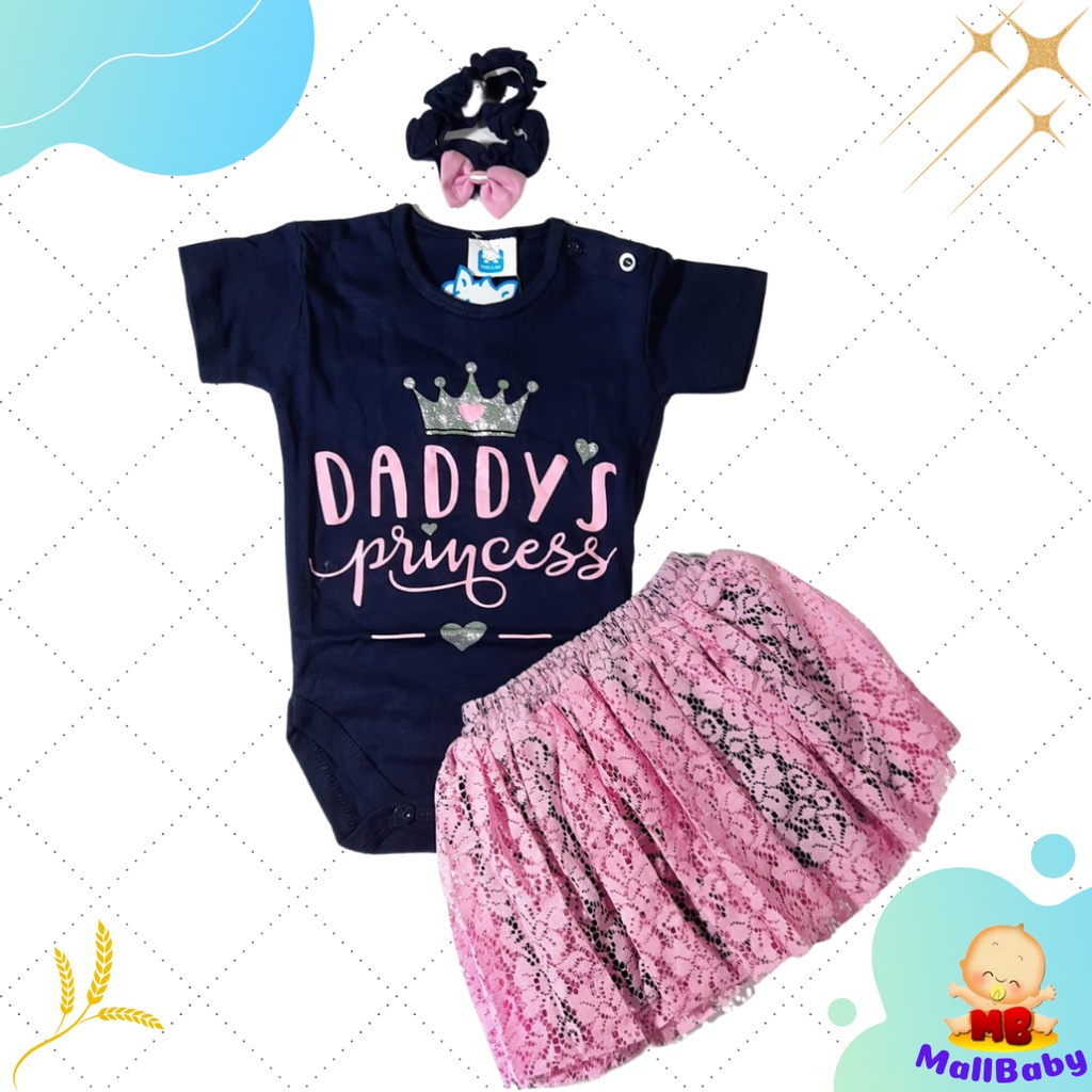 Baju Bayi Perempuan 6-12 Bulan Setelan Rok Bayi Perempuan 0-6 Bulan Set Bandana Daddy's Princess