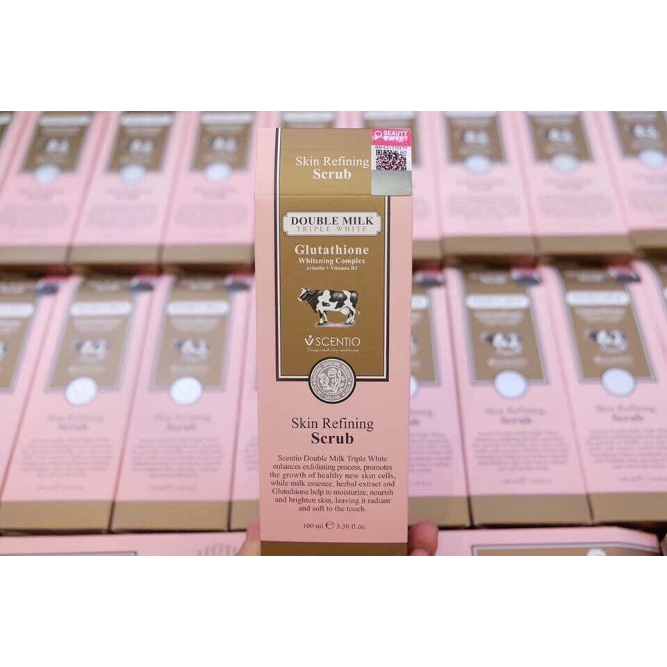 [PROMO SPESIAL] BPOM SCENTIO DOUBLE MILK TRIPLE WHITE SKIN REFINING SCRUB 100% ORIGINAL THAILAND