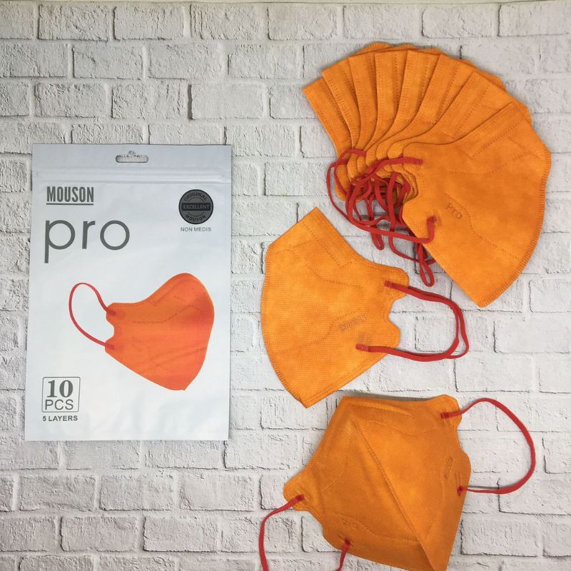 MASKER KN95 MOUSON PRO 5 PLY PREMIUM EMBOSS, LIGHT ORANGE (ISI 10PCS/PACK)