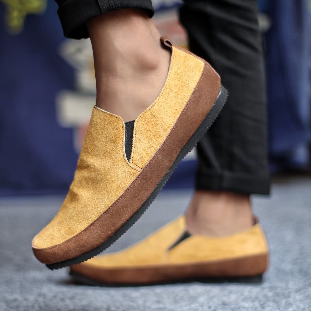 ENOZSTORE I Sepatu Slop Pria Kasual Original Kulit Suede Slip On Cowo Murah Promo Shopee Keren Trendy Modis