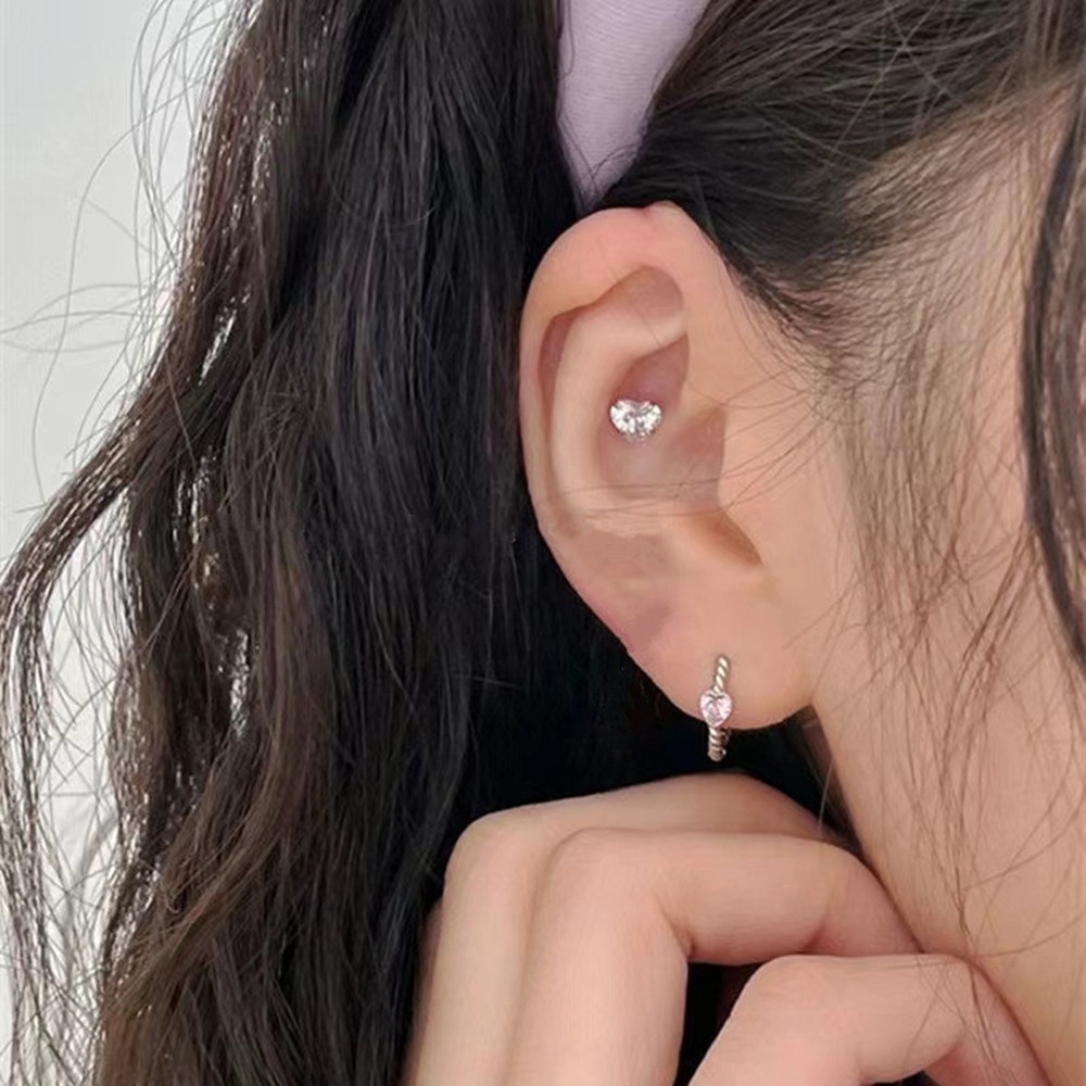 Anting Bentuk Hati Bahan Zirkon Warna pink Gaya punk Untuk Wanita