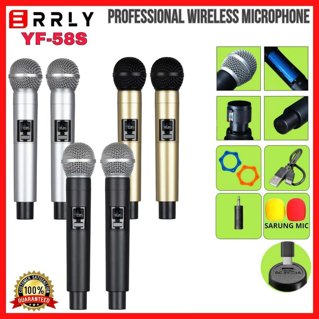 ERRLY YF-58S MICROPHONE WIRELESS UHF Double Mic Digital LED Profesional Chargeable MIKROFON Handheld Nirkabel Isi ulang KARAOKE KTV YF58S