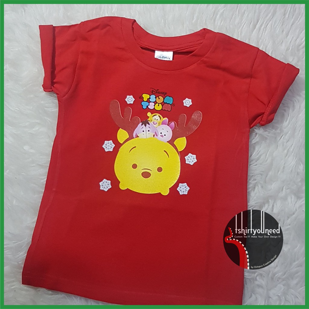 Kaos Anak Dewasa TYN Tsum Tsum Pooh Tiger Eeyore Piglet Natal Christmas