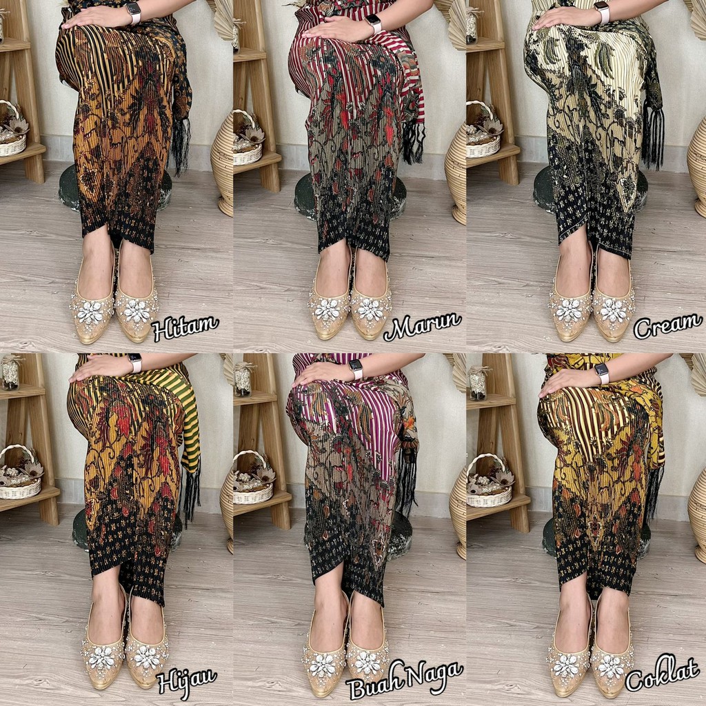 ABHA - Kamen Jadi Plisket Terbaru Sutra Baby Touch Set Selendang/Kamen Wanita Bali