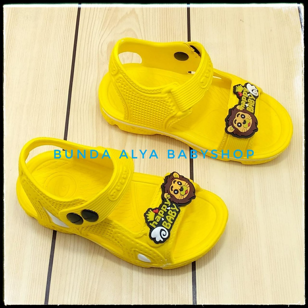 Sendal Anak Laki Laki Karet Usia 3 4 5 Tahun KUNING Elastis - Sepatu Sendal Anak Cowok Karet Animal Lion Anti Licin Size 24 - 29