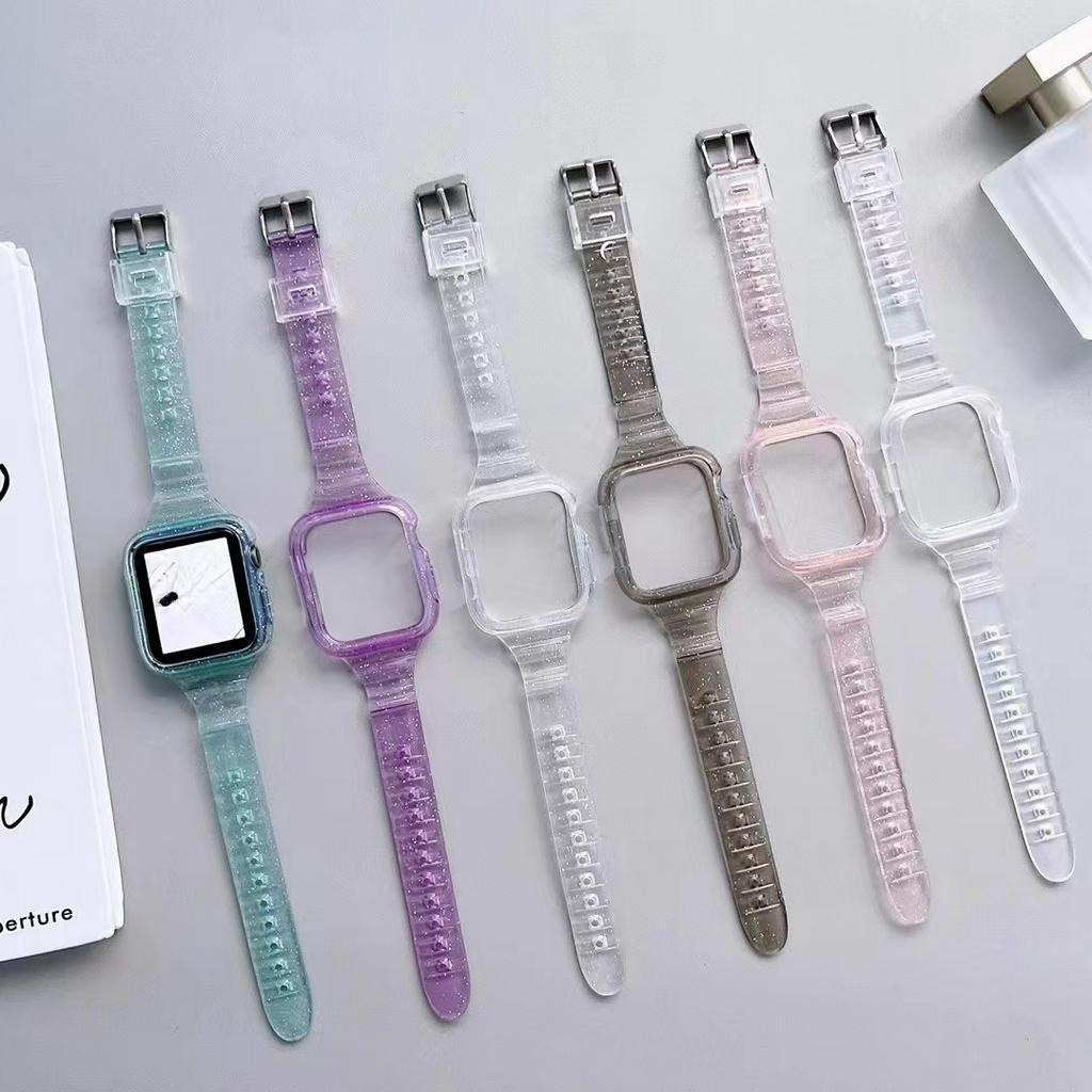 Strap Transparent iWatch Band  Series 7 6 SE 5 4 3 2 1 Tali Pengganti Apple Watch  Glitter Colorful