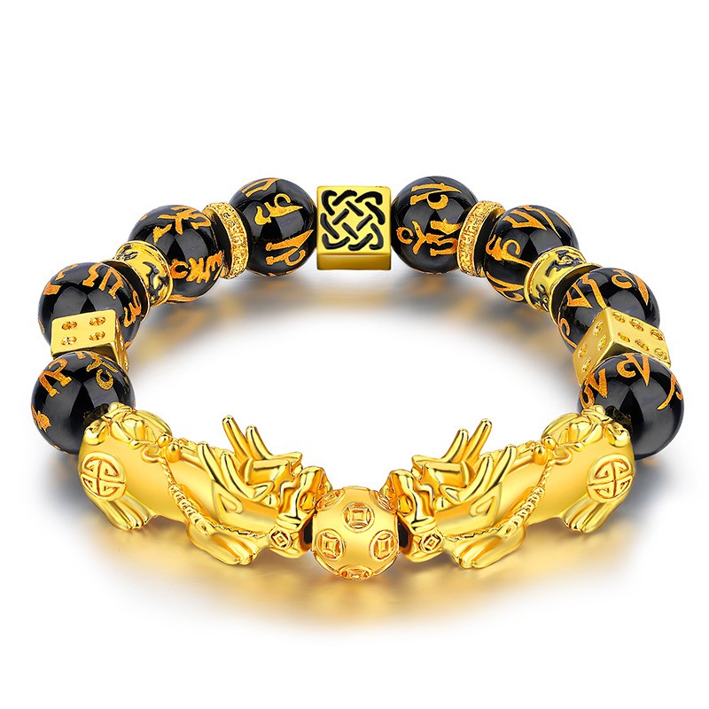 Gelang Pixiu Emas 3D Pria / Gelang manik-manik batu akik Buddha