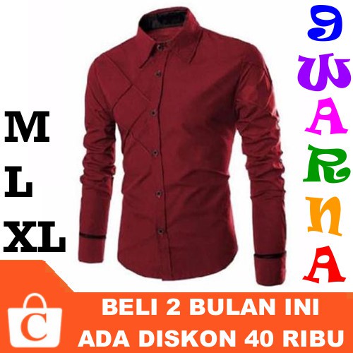 9 WARNA M L XL Kemeja Pria Hem Cowok Lengan Panjang 