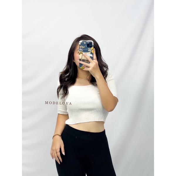 MDLV ~ A9385# Verdusa Knit Cropped top Atasan Crop Rajut Basic Fashion Import