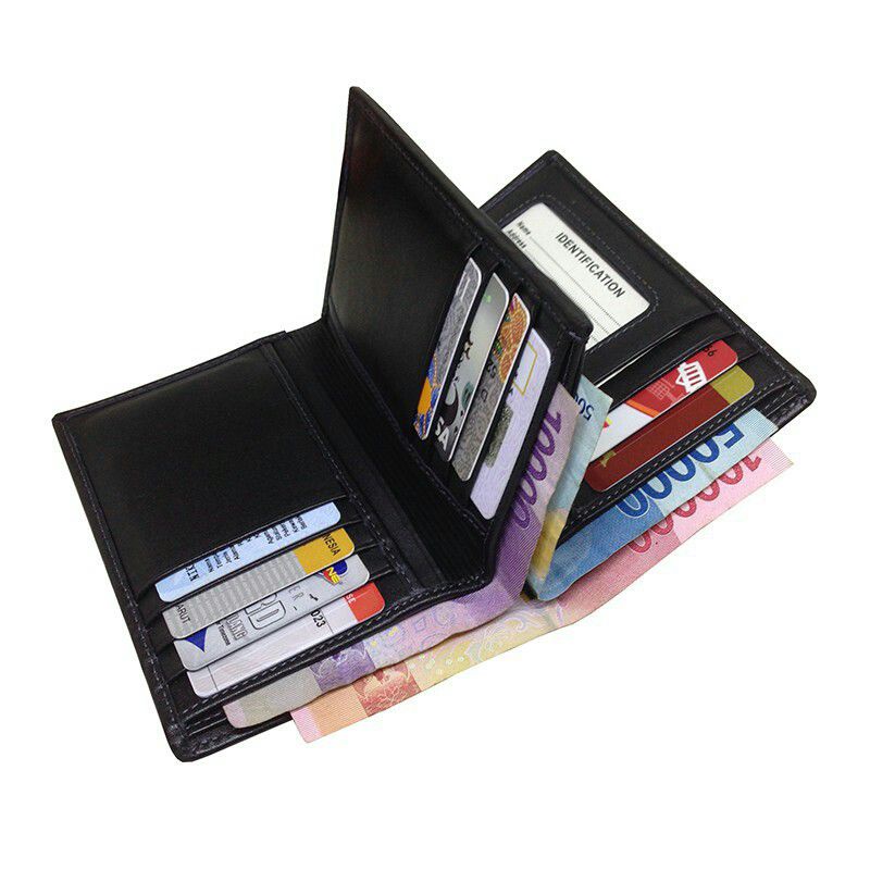 Dompet Kulit Asli Pria 3/4 3 Ruang Uang Kertas 15 Slot Kartu Dompet Cowok Lipat Kulit Asli
