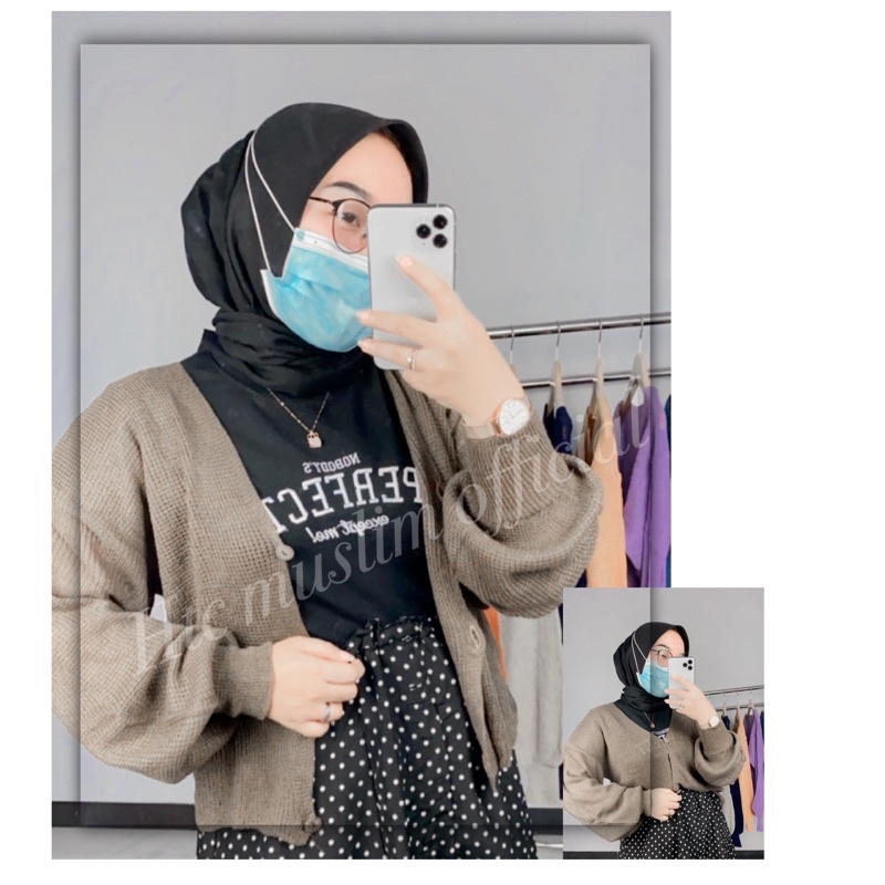 Cardigan Rajut BALONE Kancing Batok Wanita Knit Wear Muslimah-Burgundy