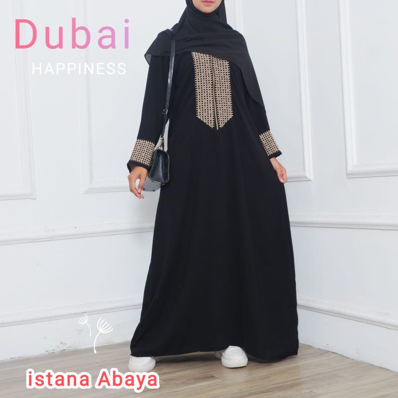 PROMO!! elegan bgt abaya bordir Dubai dg reseleting emas depan Wow kereeen mewah ka..