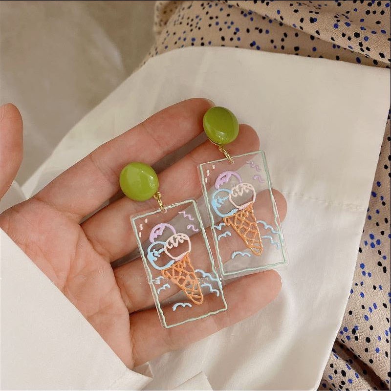 22 baru Korea retro geometris ice cream anting-anting musim panas segar dicat graffiti akrilik antin