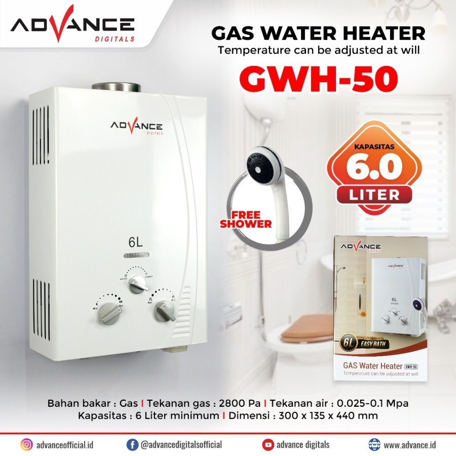 WATER HEATER PEMANAS AIR ADVANCE GWH 50 - Kapasitas 6 Liter BARU