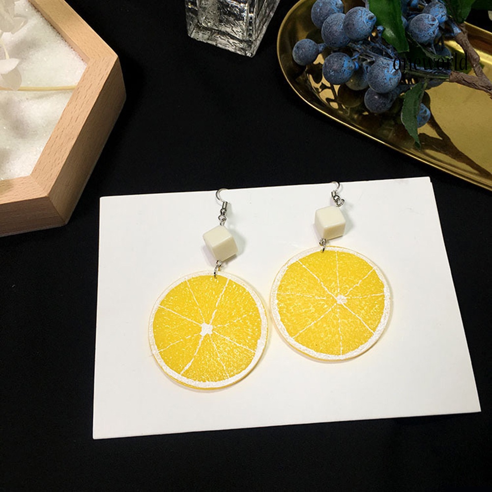 OW@ Lovely Lemon Orange Slice Hook Earrings Women Acrylic Fruit Jewelry Party Gift